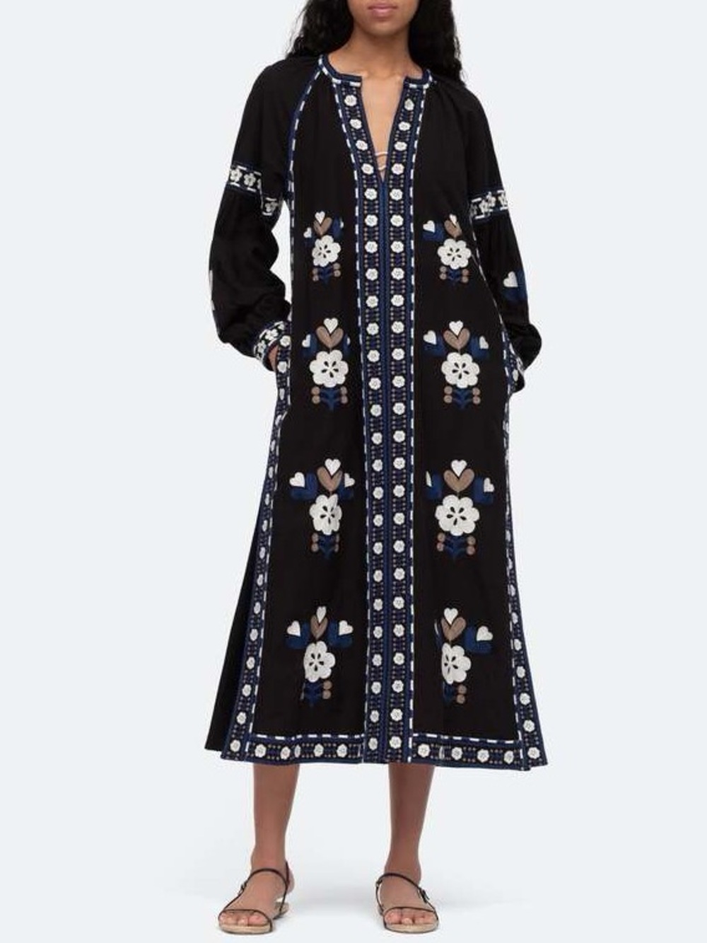 Sea New York Shaina Floral Embroidered Midi Dress Black S NWT
